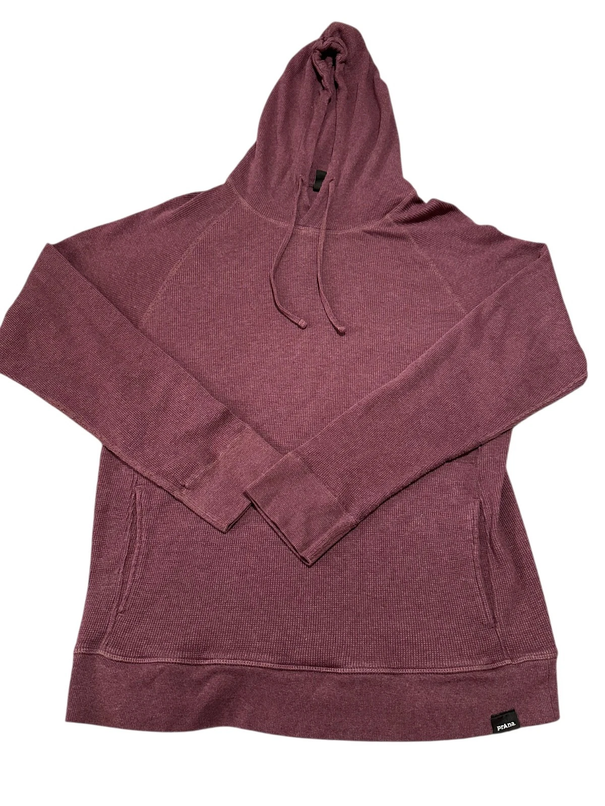 PrAna Shea Waffle Hoodie Mens Large Burgundy Thermal Knit Long Sleeve Drawstring