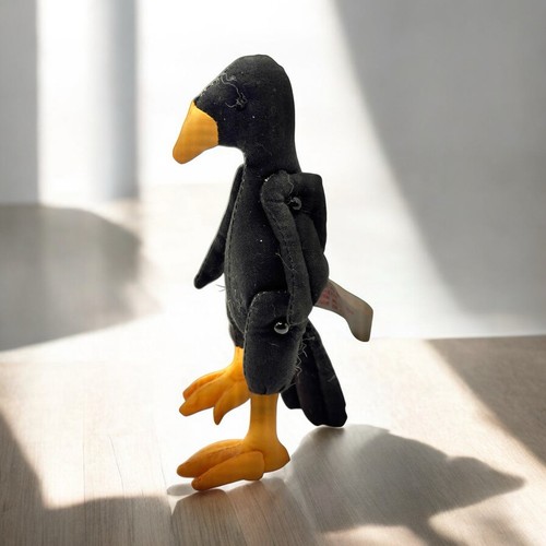 Black CROW BIRD RAVEN Cloth PLUSH FIGURE Poseable Button Jointed Limbs Figurine - Picture 17 of 17
