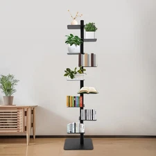 Spine Bookshelf Vertical Spine Book Tower 9Tier Metal Bookcase Book Organizer US