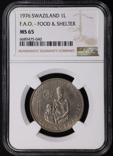 1976 Swaziland 1 Lilangeni FAO Food and Shelter Copper-Nickel Coin NGC MS 65