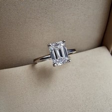 3Ct Emerald Cut Diamond Solitaire Wedding Engagement Ring 14K White Gold Finish