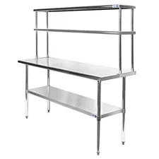 Commercial Stainless Steel Kitchen Prep Table with Double Overshelf- 30" x 60"