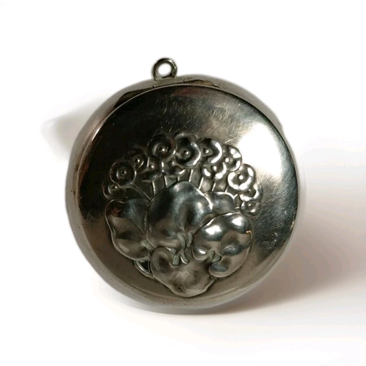 Ancien Pendentif Art Nouveau - Métal Argenté, Pierre Bleue, Cercle Nacre