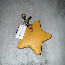 Coach Star Coin Purse Card Holder Bag Charm Brass/Yellow Glovetanned Leather NWT