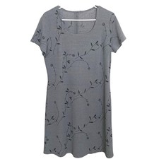 Gray Floral Square Neck Short Sleeve A-Line Dress Size M