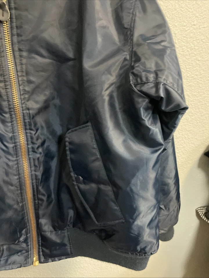 Chaqueta Bomber Ma-1 Azul Estilo Vintage Repro Militar Azul Marino Utilidad Talla XL Foto 3 de 4