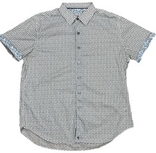 Robert Graham Short Sleeve Button Up Shirt Mens XL White Black AOP Flip Cuff