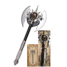 25"  Medieval Death's Head Skull Fantasy Double Blade Axe w/ Plaque