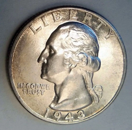 1943-P Washington Quarter - UNC with Slight Toning.  Whiter than Pic.
