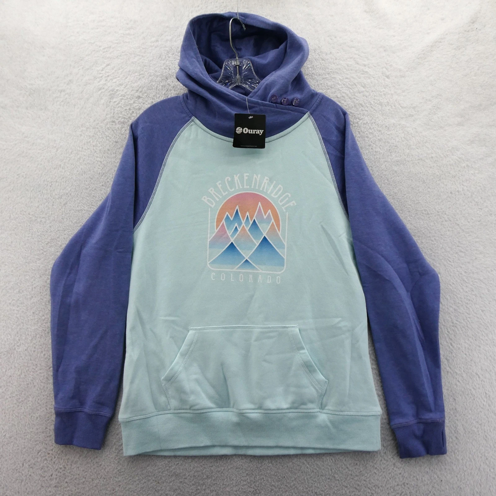 Ouray Hoodie Women Medium Breckenridge Colorado Blue Aqua Graphic Cotton Blend