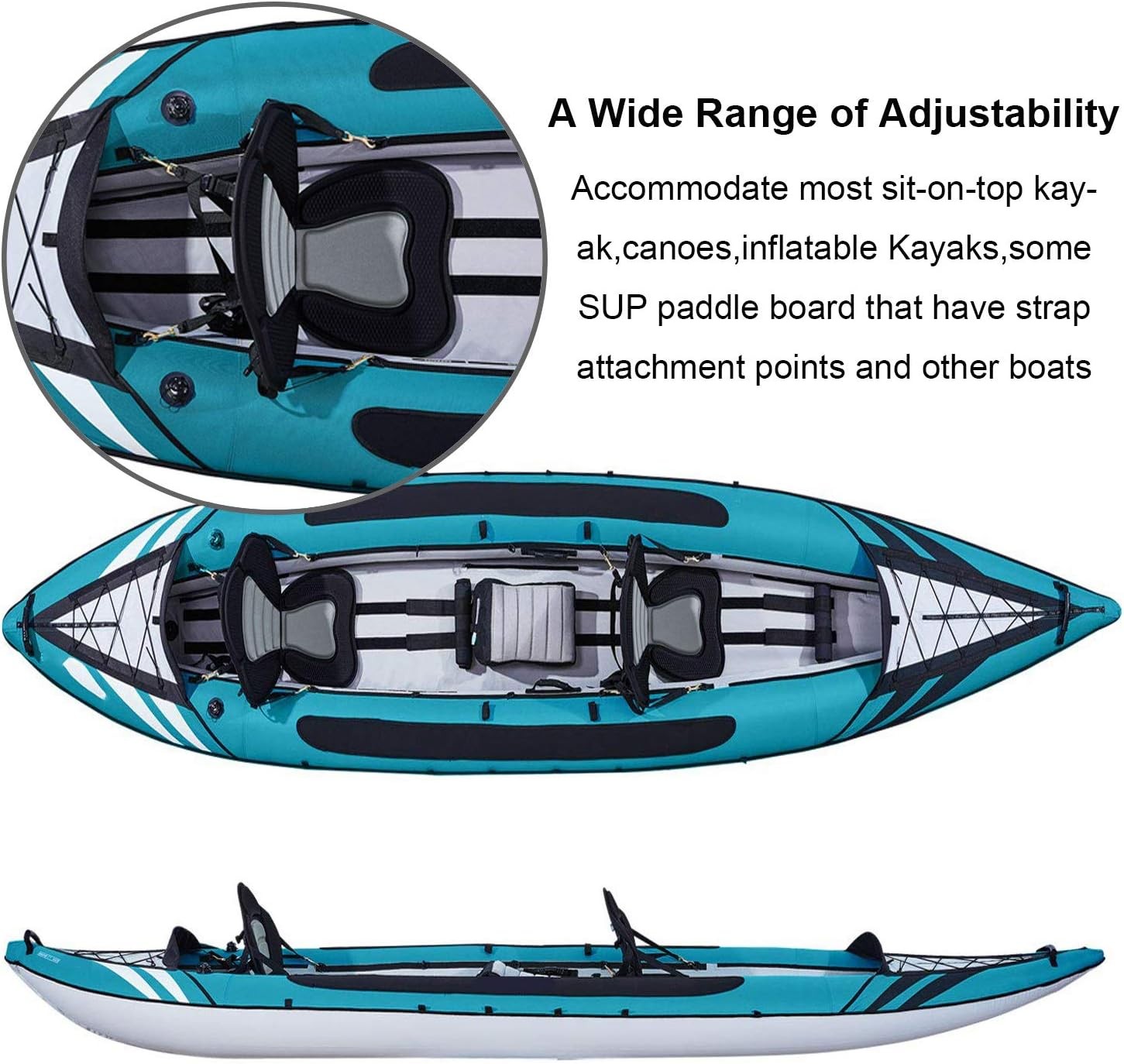 2 Pack of Kayak Seat Deluxe Padded Canoe Backrest Sit On Top Black/Gray 