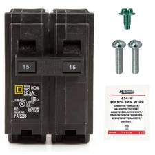 Genuine Square D HOM215 Circuit Breaker Kit Bundle (1 Pack), 15 Amp (15A) Dou...