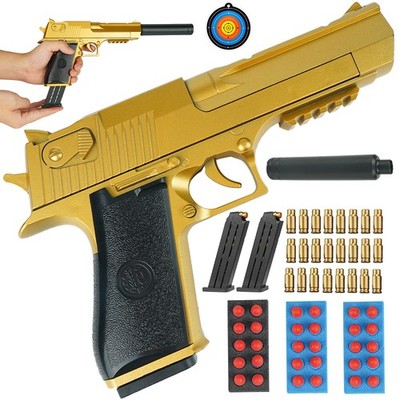 Goldfarbene Spielzeugpistole mit Motor 8 Schuss Magazin Echtzeit Hülsenauswurf