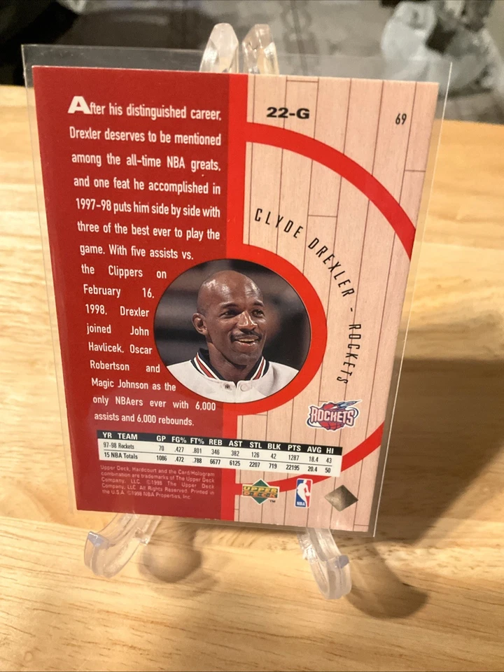 1998 Upper Deck Hardcourt #69 Clyde Drexler Houston Rockets BASKETBALL Card - Image 2 of 2