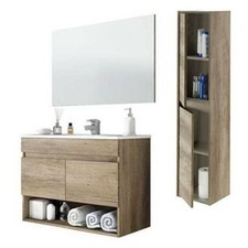 Mobile Bagno Sospeso 80 Cm CON LAVABO, COLONNA e SPECCHIO Rovere - Dakota 96250