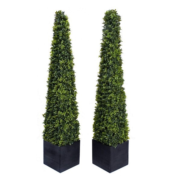 GreenBrokers 2x Artificial Boxwood Topiary Pyramid Trees 4ft/120cm