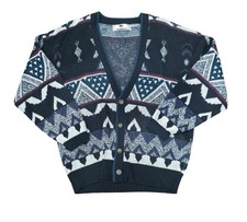 90s Michael Gerald Geometric Cardiagn Knit Sweater Mens Sz Large