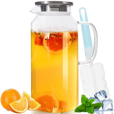 68oz Borosilicate Glass Water Pitcher with Lid and Spout for Hot Cold Drinks