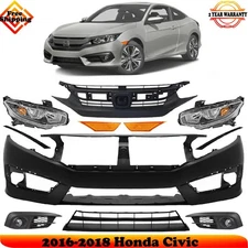 Front Bumper Cover Fascia & Grille Assembly Kit For 2016-2018 Honda Civic