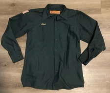 Vintage RED KAP LS Uniform Shirt~*DICK*~USA Made~Flag~MEDIUM~Green~Free ShpN~EUC