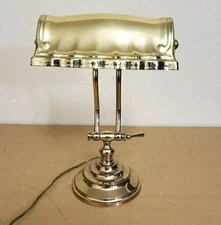Vintage 50s 60s MCM Brass Desk Bankers Lamp w/ Scalloped Shade Works Adjustable
