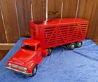 VINTAGE 1950'S TONKA PRESSED STEEL LIVESTOCK SEMI TRUCK & TRAILER. SUPER NICE!