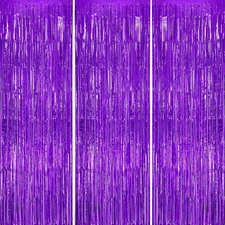 3 Pack Foil Fringe Backdrop - Purple 39.6"W x 98.4"L (Pack of 3), 