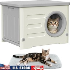 Outdoor Indoor Cat House Round Entrance Durable Sturdy Stackable Pet Shelter New