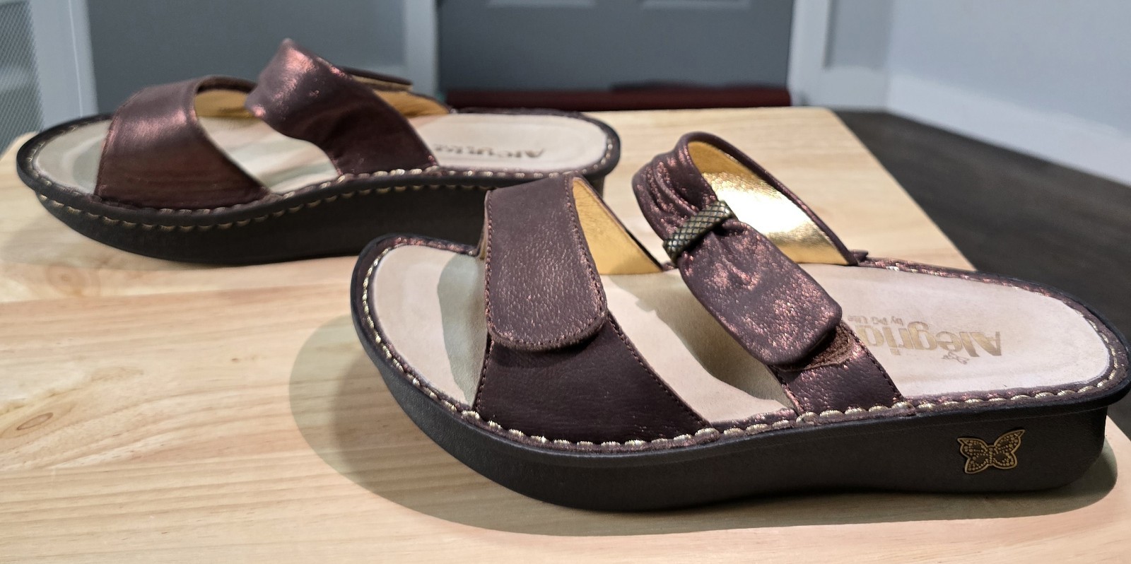 APL Sandali Alegria pelle Karmen bronzo facili comodi taglia 9 5 nuovi senza scatola