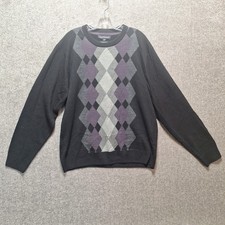 Tricots St Raphael Sweater Mens XL Black Geometric Acryli Knit Pull Over Purple