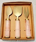 New THIRSTYSTONE Gold & Pink Marble Cheese Knives/Tools Set Of 3 Charcuterie