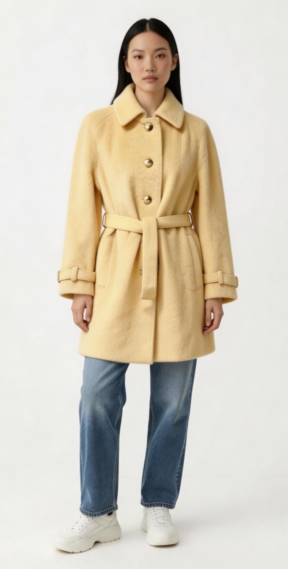 Vintage 60s 70s Womens Jacket Coat 12 L Wool Mohair Fuzzy Collared Cobain Belt image 2