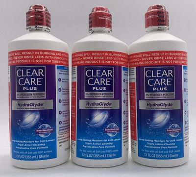 3PK Clear Care Plus HydraGlyde ~ 12 FL OZ Each ~ EXP 6/26, 8/26 & 10/26