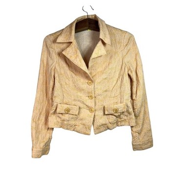 Vintage John Carlisle Orange Floral Hippie Retro Blazer Button Jacket Size M