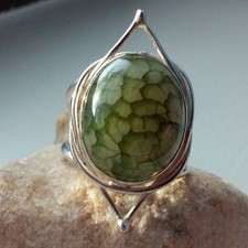 GREEN SPIDER WEB QUARTZ REAL 925 Sterling Silver Modernistic Design Ring - 7.0g