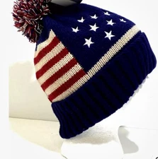 Best Winter Hats Adult American/Americana Flag Cuffed Knit Beanie W/Pom Pom (One
