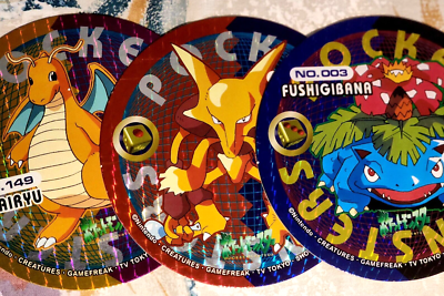 Pokemon Big Holo Maru Menko vintage set of 3 from Japan. Mint
