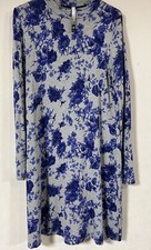 Kensie Midi Blue/Grey Long Sleeve Mock Neck Floral Dress size Small