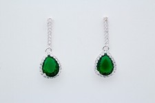 Aretes Gota Zirconias Verde y Blanco PLATA .925 HECHO EN MEXICO