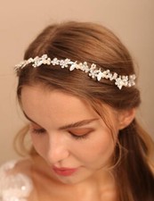 Silver Crystal Pearl Bridal Wedding Flower Leaf Headband Hair Vine Headpiece