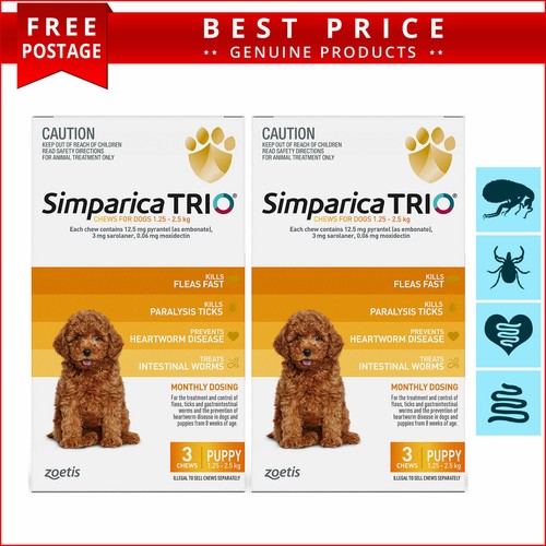 SIMPARICA TRIO 6 Doses for All Sizes Dogs Heartworm Flea Prevention AU