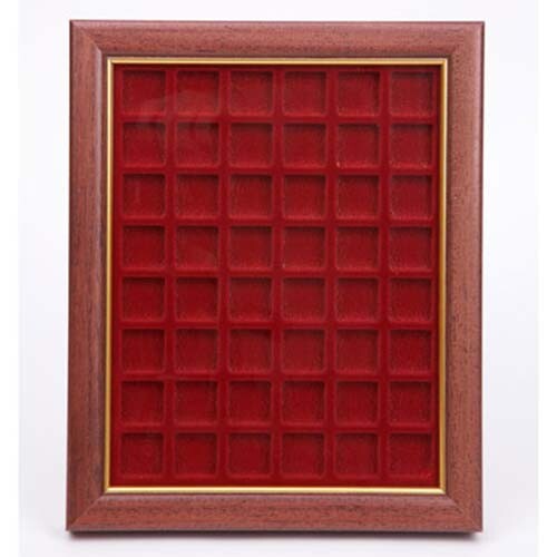 FILOBER CUADRO EXPOSITOR MADERA PLACAS DE CAVA TERCIOPELO GRANATE - 48 PLACAS