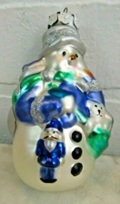 VINTAGE CHRISTMAS TREE ORNAMENT 4" GLASS SNOWMAN PURPLE GREEN 