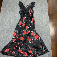 Free People Dress Womens Size M Black  Floral Warm Hearts  Romantic Whimsigoth