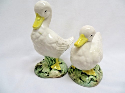 Vintage White Pottery Duck Figurines, Italy