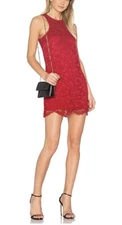 Lovers + friends caspian red floral lace high neck mini shift dress M Revolve