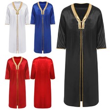 Men's Arabian Costume Long Robe Shiny Metallic Patchwork Tunic Arab Kaftan