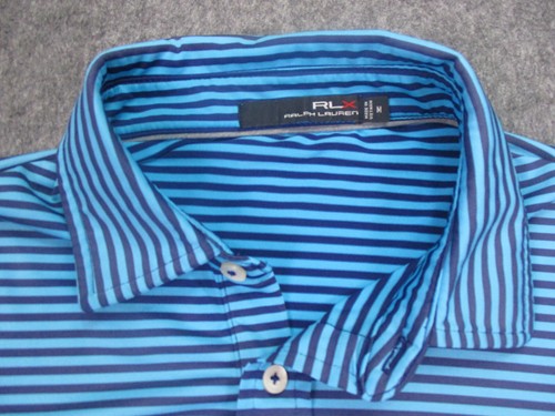 RLX Ralph Lauren Mens Shirt Medium Blue Striped Golf Wicking Casual Soft - Picture 2 of 17