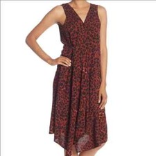 BeachLunchLounge Anais Faux Wrap Leopard Animal Print Asymmetric Dress S