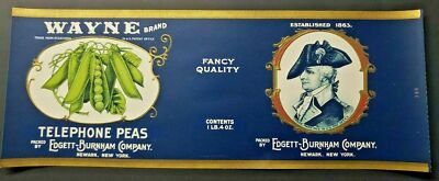Vintage Wayne Brand Telephone Peas Edgett Burnham Co New York 1940s Can Label Z2